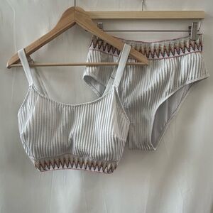 White Ribbed Two-Piece Swimsuit with Colorful Trim